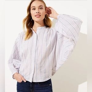NWT LOFT Striped Hi-Lo Button Down Cotton Top - Large